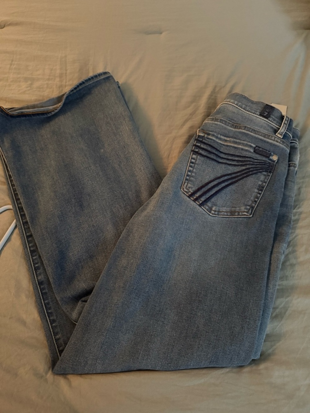 7 For All Mankind Women's Straight Leg Jeans in Medium Blue Wash